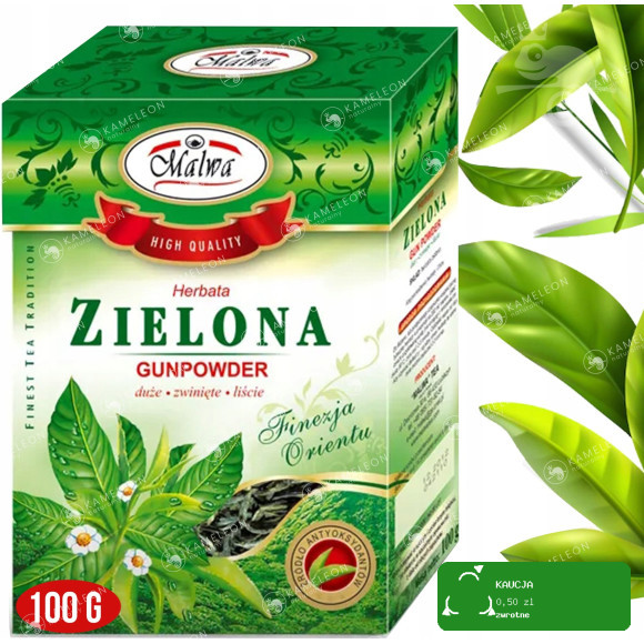 MALWA HERBATA ZIELONA NATURALNA LIŚCIASTA PREMIUM GUNPOWDER 100g 0,1KG