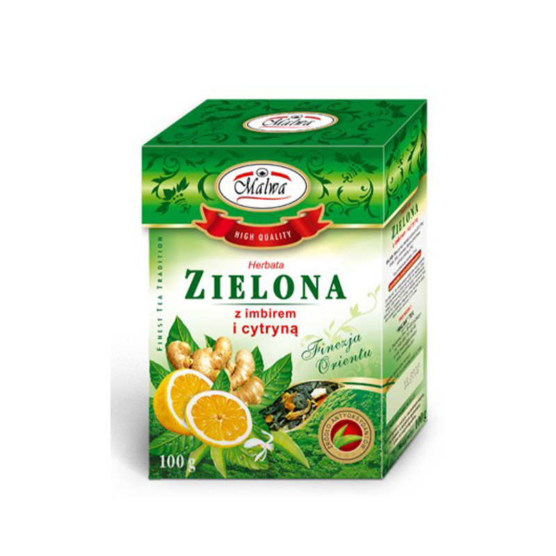 MALWA HERBATA PREMIUM ZIELONA SMAKOWA CYTRYNA I IMBIR 100g KRÓTKA DATA