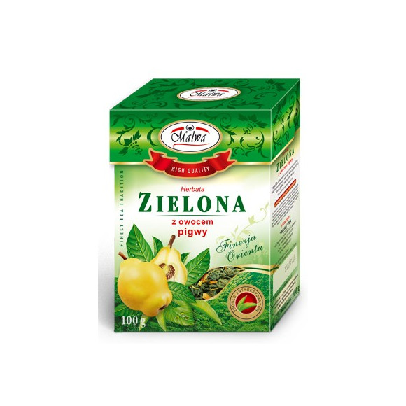 Malwa HERBATA PREMIUM ZIELONA SMAKOWA Z PIGWĄ pigwa z owocem pigwy100g