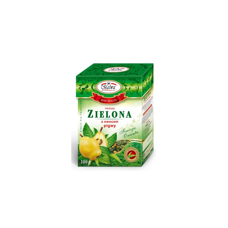 Malwa HERBATA PREMIUM ZIELONA SMAKOWA Z PIGWĄ pigwa z owocem pigwy100g