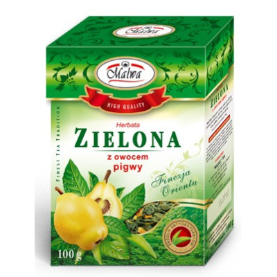 Malwa HERBATA PREMIUM ZIELONA SMAKOWA Z PIGWĄ pigwa z owocem pigwy100g
