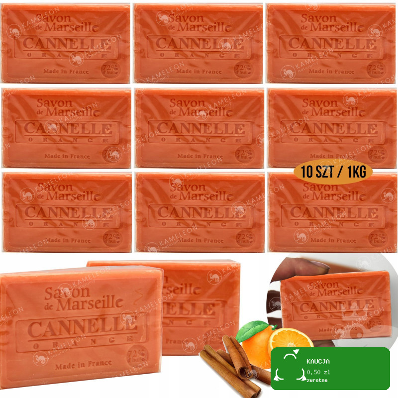 MYDŁO MARSYLSKIE CYNAMON POMARAŃCZA 72% 10x100g 1kg Le Chatelard 1802
