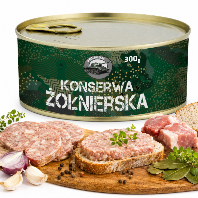 KONSERWA WOJSKOWA ŻOŁNIERSKA 300g 0,3KG MIĘSNA W PUSZCE Ankor