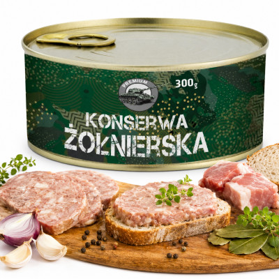 KONSERWA WOJSKOWA ŻOŁNIERSKA 300g 0,3KG MIĘSNA W PUSZCE Ankor