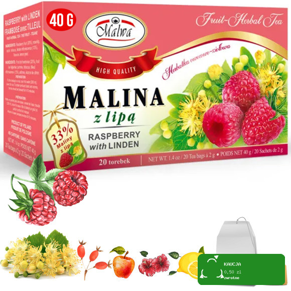 5x Malwa HERBATA OWOCOWA MALINA + MALINA LIPA + MALINA  ŻURAWINA + OWOCOWA
