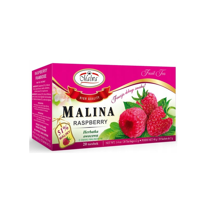 Malwa Herbatka HERBATA OWOCOWA MALINA MALINOWA 51% maliny 20 saszetek 40G