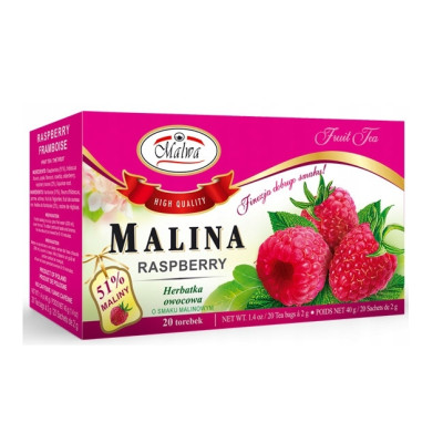Malwa Herbatka HERBATA OWOCOWA MALINA MALINOWA 51% maliny 20 saszetek 40G