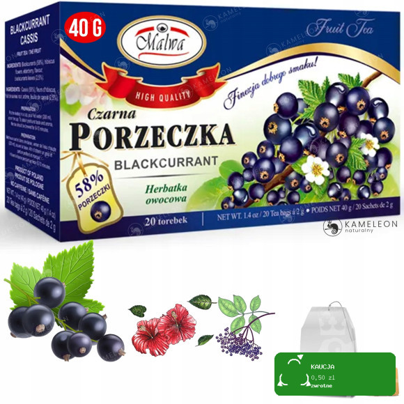 4x Malwa HERBATA OWOCOWA zestaw TRUSKAWKA WIŚNIA DZIKA RÓŻA PORZECZKA 160G