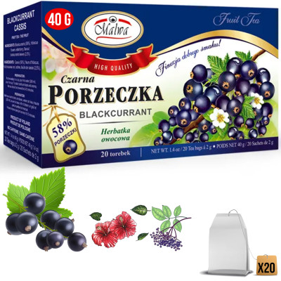 Malwa HERBATA OWOCOWA CZARNA PORZECZKA 20 saszetek 40G