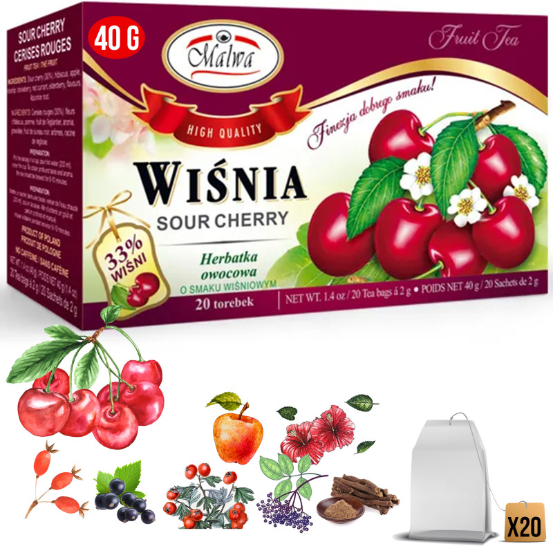 Malwa HERBATA High Q OWOCOWA smak wiśniowy WIŚNIA WIŚNIOWA 20 saszetek 40G
