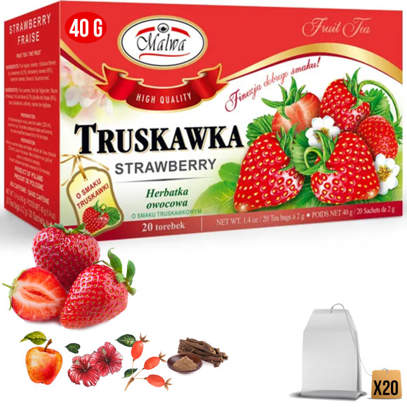 Malwa HERBATA OWOCOWA smak truskawkowy TRUSKAWKA TRUSKAWKOWA 20saszetek 40G