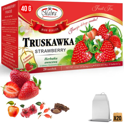 Malwa HERBATA OWOCOWA smak truskawkowy TRUSKAWKA TRUSKAWKOWA 20saszetek 40G