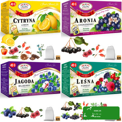 Malwa HERBATA zestaw 4szt LEŚNA JAGODA ARONIA CYTRYNA 80 saszetek 160G