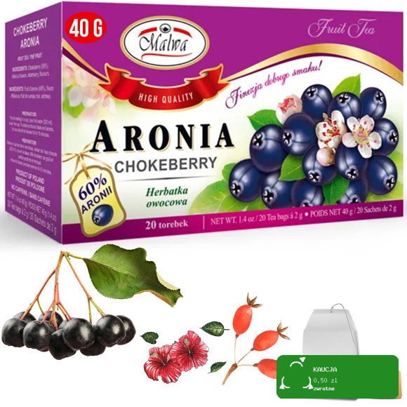 Malwa HERBATA zestaw 4szt LEŚNA JAGODA ARONIA CYTRYNA 80 saszetek 160G