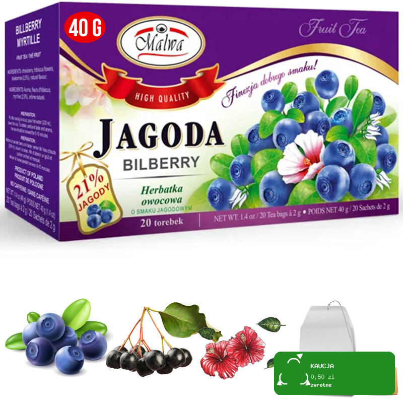 Malwa HERBATA zestaw 4szt LEŚNA JAGODA ARONIA CYTRYNA 80 saszetek 160G