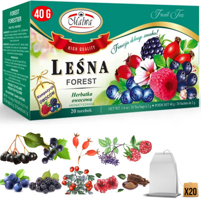 Malwa HERBATA OWOCOWA aromatyzowana LEŚNA 20 saszetek 40G KRÓTKA DATA