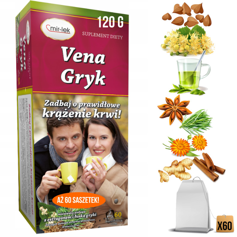 MIR-LEK VENA GRYK wsparcie PRAWIDŁOWE KRĄŻENIE KRWI zioła mieszanka 60sasz