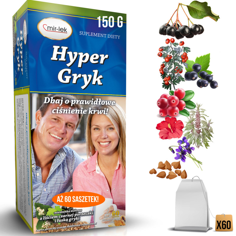 MIR-LEK HYPER GRYK wsparcie PRAWIDŁOWE CIŚNIENIE KRWI mieszanka ziół 60sasz