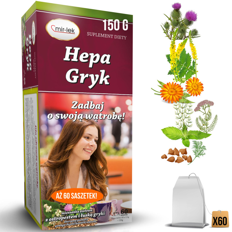 MIR-LEK HEPA GRYK wsparcie ZDROWA WĄTROBA mieszanka ziół 60 saszetek