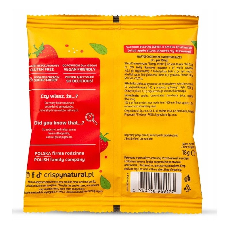 CRISPY NATURAL - Jabłko suszone o smaku truskawek 18g / nr13