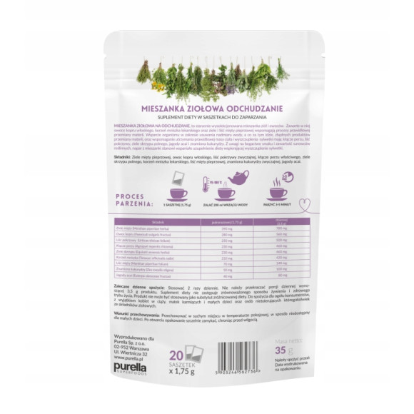 PURELLA SUPERHERBS herbata ODCHUDZANIE Pokrzywa Skrzyp Mniszek JAGODY ACAI