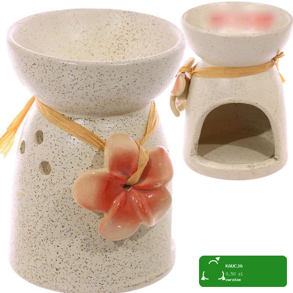 KOMINEK CERAMICZNY na olejki zapachy woski KREMOWY z KWIATEM POMARAŃCZOWYM