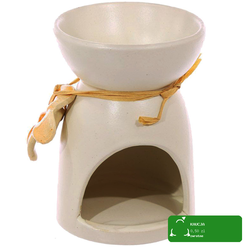 KOMINEK CERAMICZNY na olejki zapachy woski KREMOWY z KWIATEM POMARAŃCZOWYM
