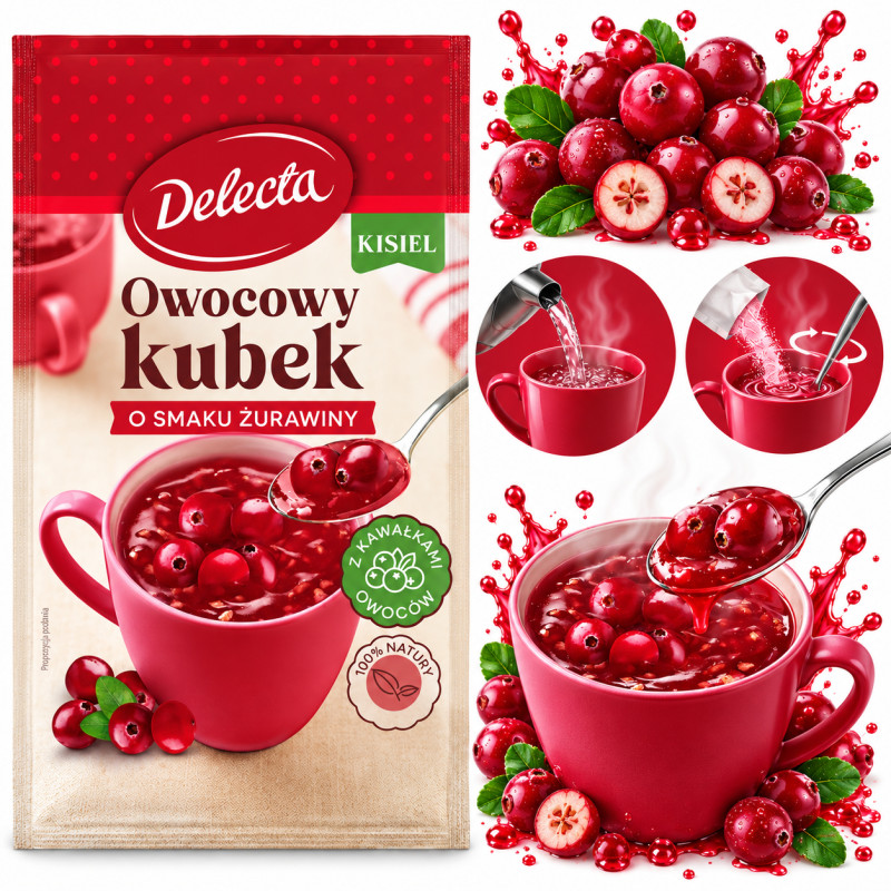 Delecta OWOCOWY KUBEK KISIEL INSTANT żurawinowy