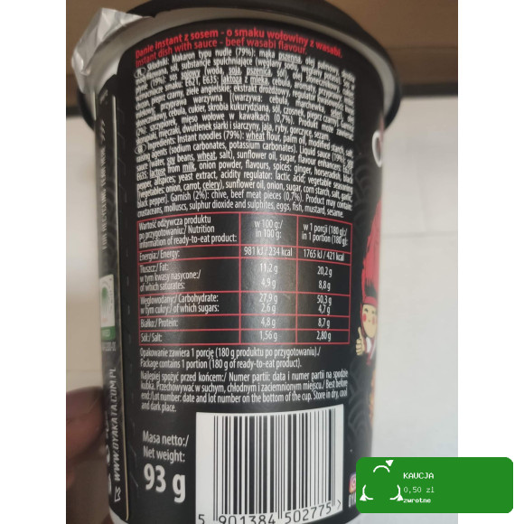 OYAKATA kubek TASTE of ASIA danie makaron JAPOŃSKA WOŁOWINA WASABI 93g
