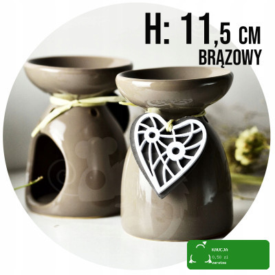 KOMINEK CERAMICZNY na olejki eteryczne zapachowe woski SERCE BRĄZOWY BRĄZ