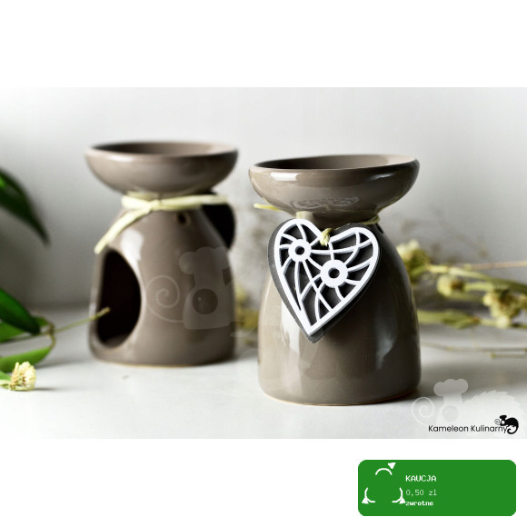 KOMINEK CERAMICZNY na olejki eteryczne zapachowe woski SERCE BRĄZOWY BRĄZ