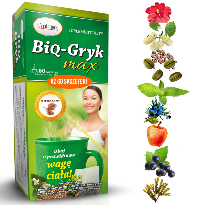 MIR-LEK BIQ GRYK MAX wsparcie UTRATA WAGI ODCHUDZANIE 60 saszetek