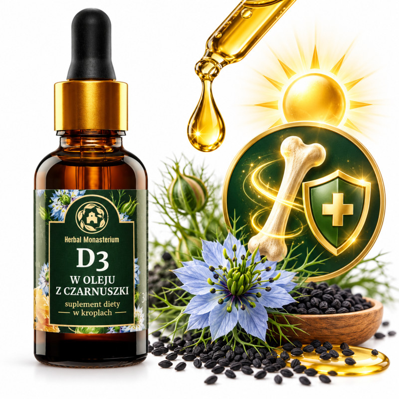 HERBAL Monasterium WITAMINA D3 + olej z czarnuszki KROPLE 30ml