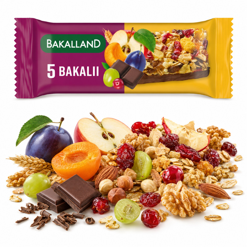 Bakalland BA!Zbożowy BATON 5 BAKALII suszona morela śliwka jabłko
