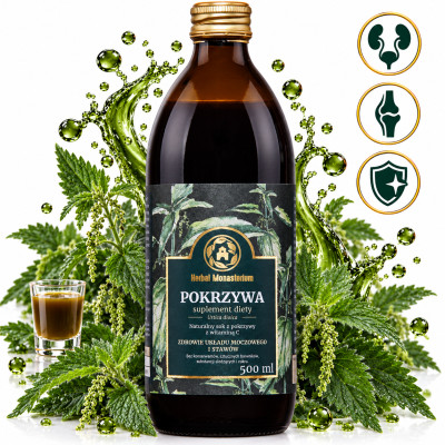HERBAL 100% SOK z POKRZYWY +Wit.C 500ml wsparcie: UKŁAD MOCZOWY SKÓRA WŁOSY