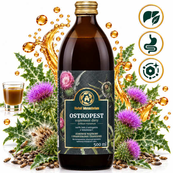 HERBAL100% SOK z OSTROPESTU Ostropest 500ml wsparcie WĄTROBA TRAWIENIE