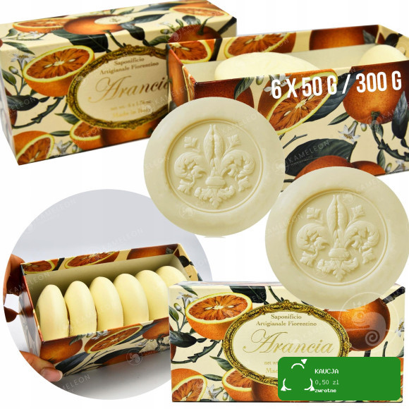 naturalne MYDŁO WŁOSKIE TŁOCZONE POMARAŃCZA 6x50G