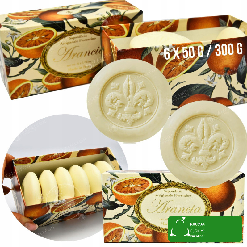 naturalne MYDŁO WŁOSKIE TŁOCZONE POMARAŃCZA 6x50G