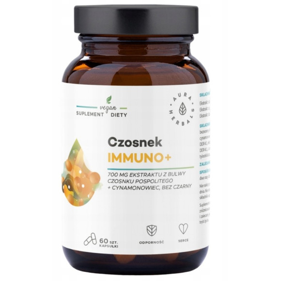 CZOSNEK IMMUNO+ wsparcie ODPORNOŚĆ UKŁAD ODDECHOWY SERCE 60kaps AURA