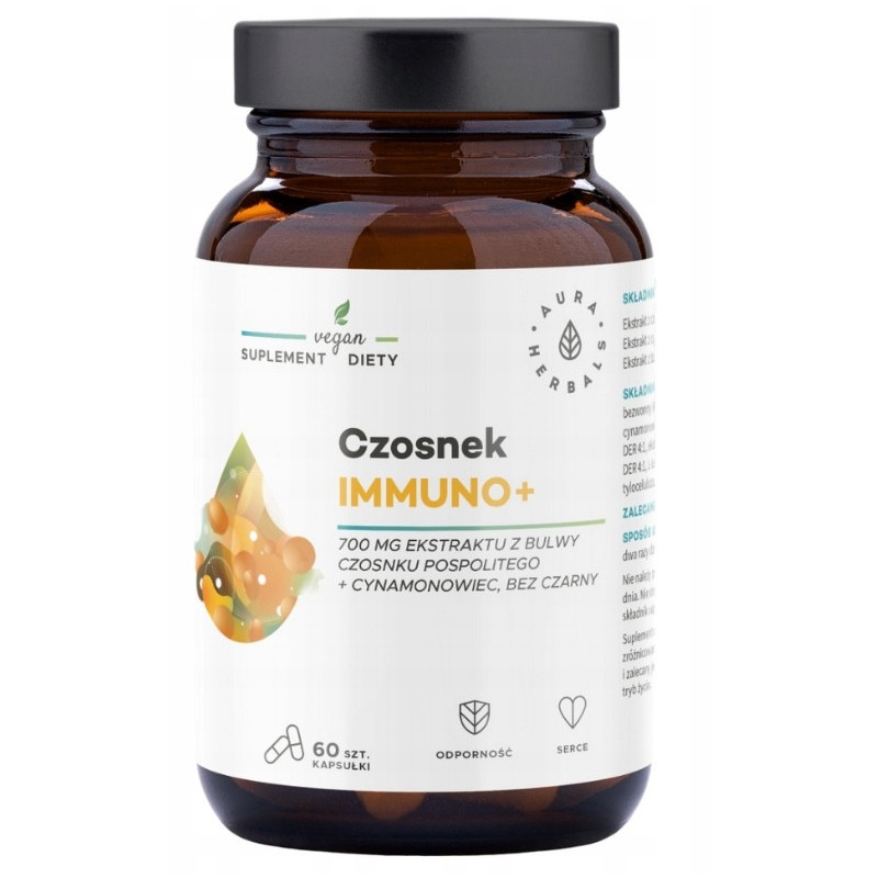 CZOSNEK IMMUNO+ wsparcie ODPORNOŚĆ UKŁAD ODDECHOWY SERCE 60kaps AURA