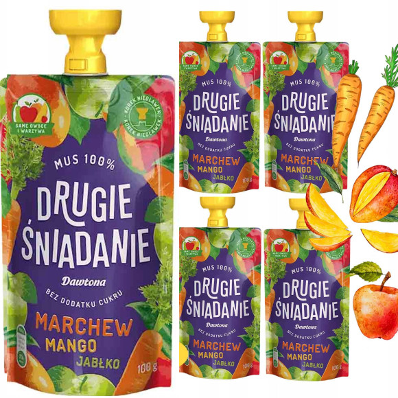 Dawtona DRUGIE ŚNIADANIE MUS MARCHEWKOWY MANGO JABŁKO bez Cukru 5x100 0,5KG