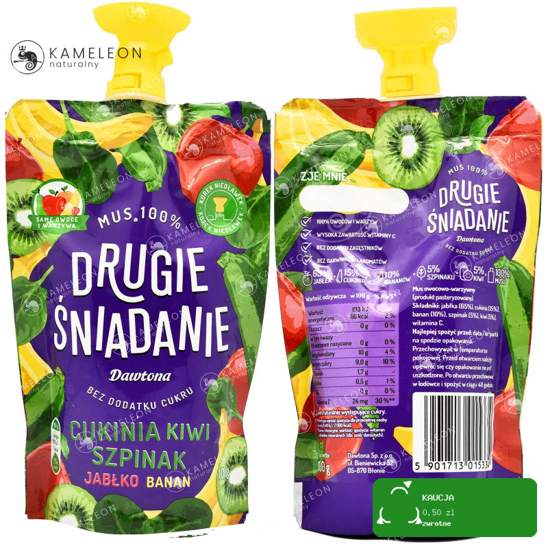 Dawtona DRUGIE ŚNIADANIE MUS 100% CUKINIA SZPINAK OWOCE Bez Cukru x10 1KG