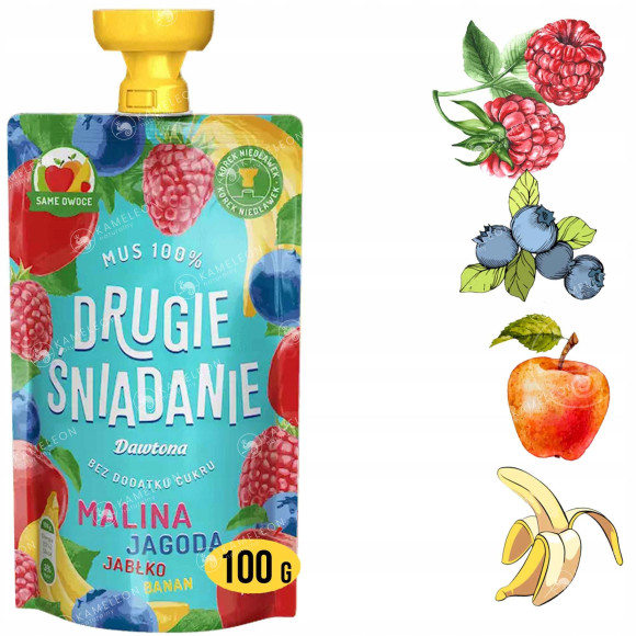 Dawtona  MUS 100% OWOCOWY MALINA JAGODA JABŁKO BANAN 100G KRÓTKA DATA