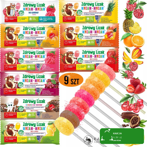 ZDROWY LIZAK MNIAM MNIAM MIX SMAKÓW 9szt BEZ CUKRU