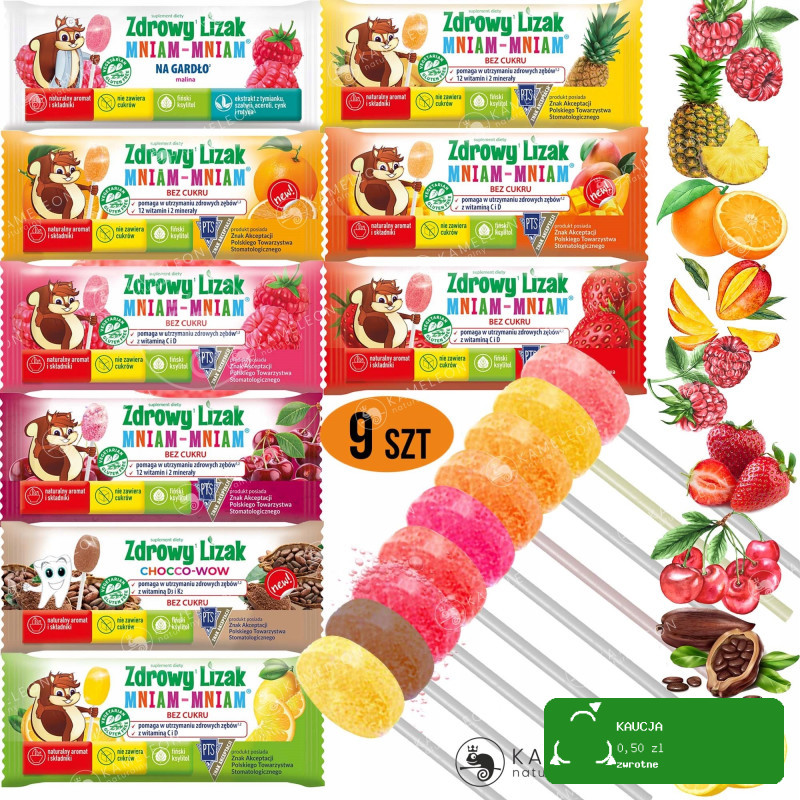 ZDROWY LIZAK MNIAM MNIAM MIX SMAKÓW 9szt BEZ CUKRU