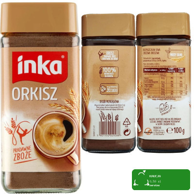 INKA ORKISZ pradawne zboże KAWA ROZPUSZCZALNA ZBOŻOWA ORKISZOWA 100g słoik
