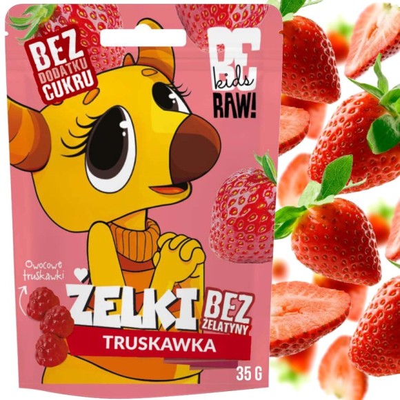 BE RAW KIDS żelki OWOCOWE TRUSKAWKA BEZ CUKRU ŻELATYNY 35g