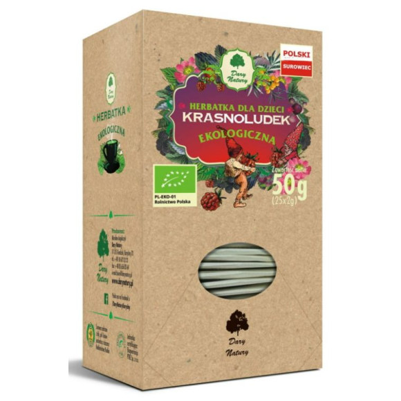KRASNOLUDEK HERBATKA DLA DZIECI ekologiczna 25 saszetek 50G DARY NATURY