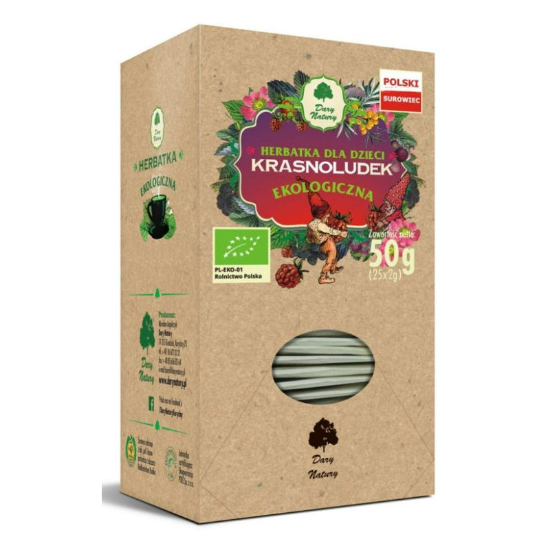 KRASNOLUDEK HERBATKA DLA DZIECI ekologiczna 25 saszetek 50G DARY NATURY