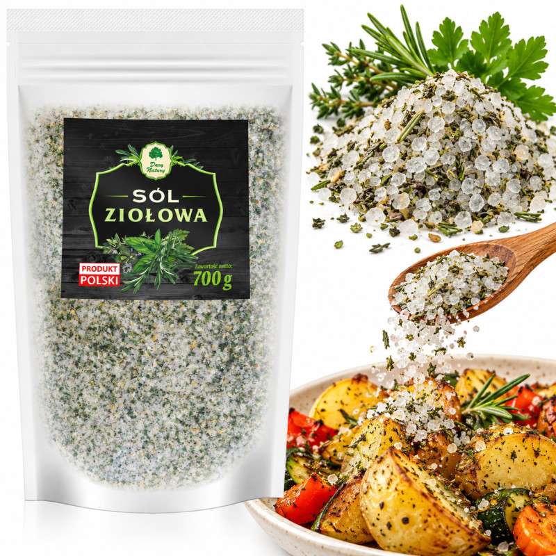 SÓL ZIOŁOWA mieszanka przypraw Czosnek Cebula Lubczyk inne 700g DARY NATURY